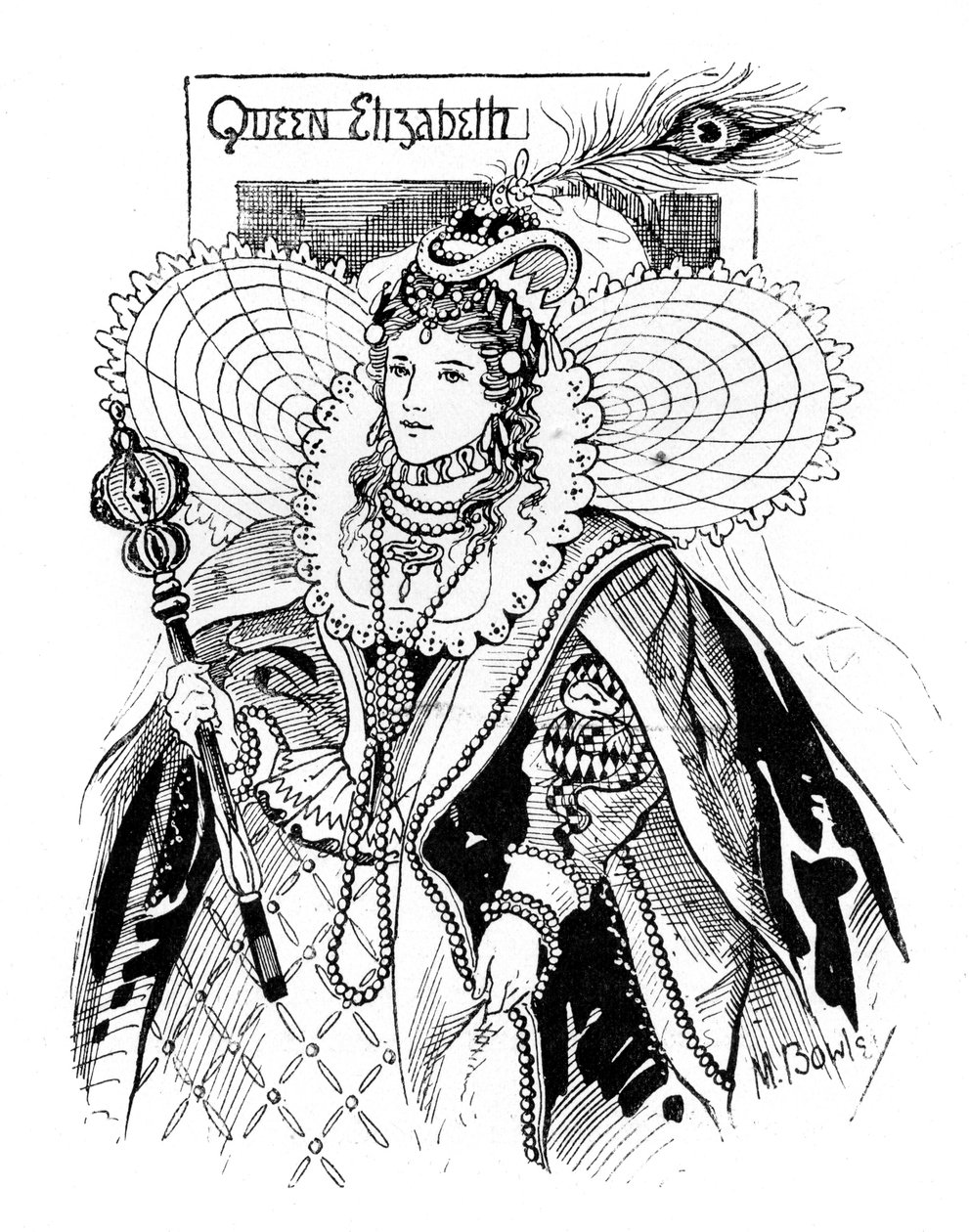 Kuningatar Elisabet I 1533-1603, 1897. tekijältä M. Bowley