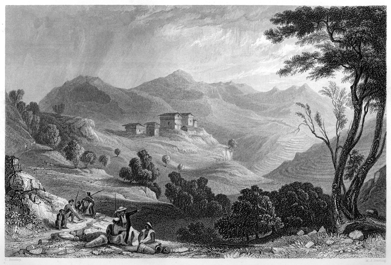 Nareen kylä Intiassa, vuonna 1860. tekijältä M. J. Starling