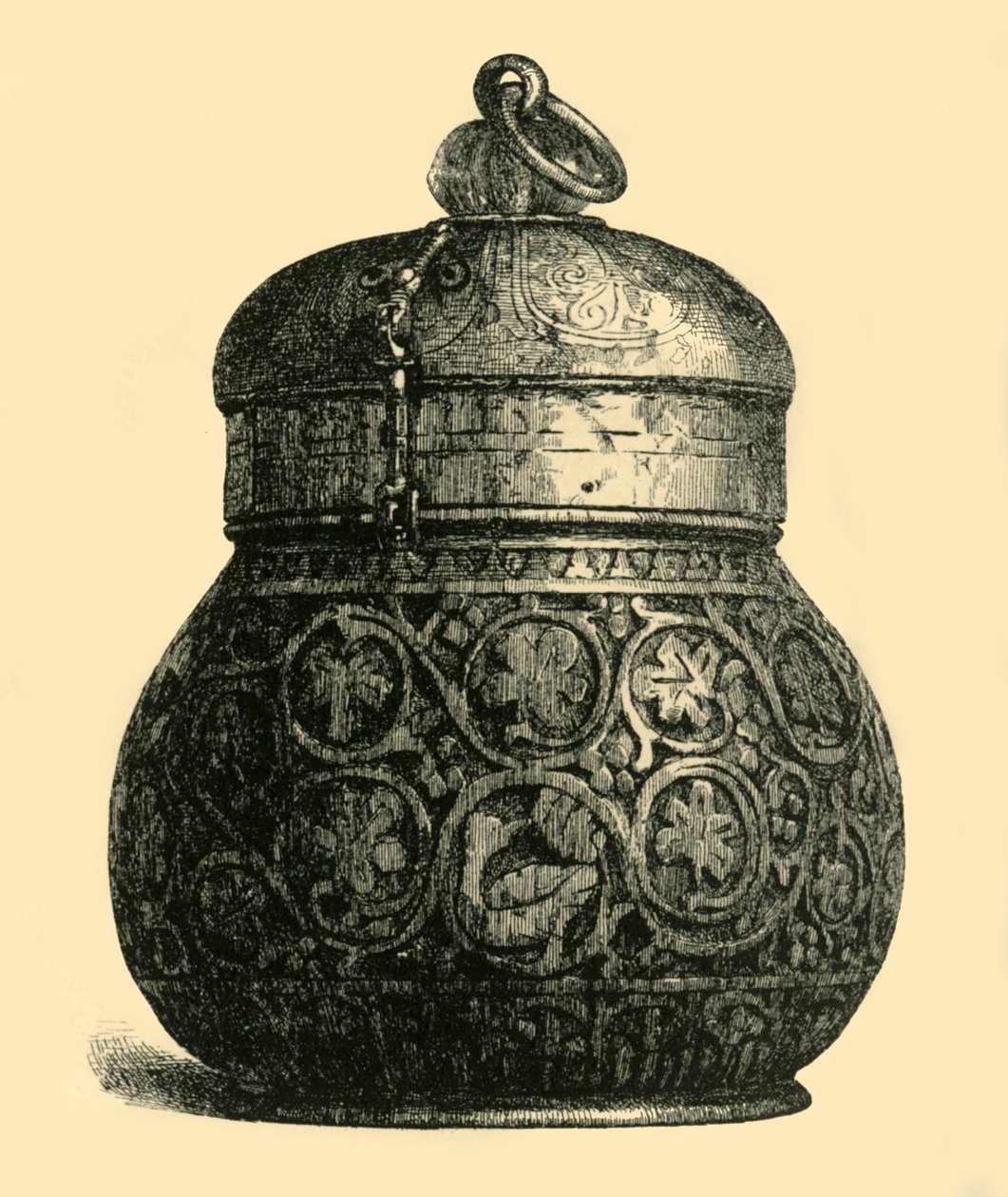 Norsunluulaatikko, 750-850 jKr., 1881. tekijältä M Sullivan