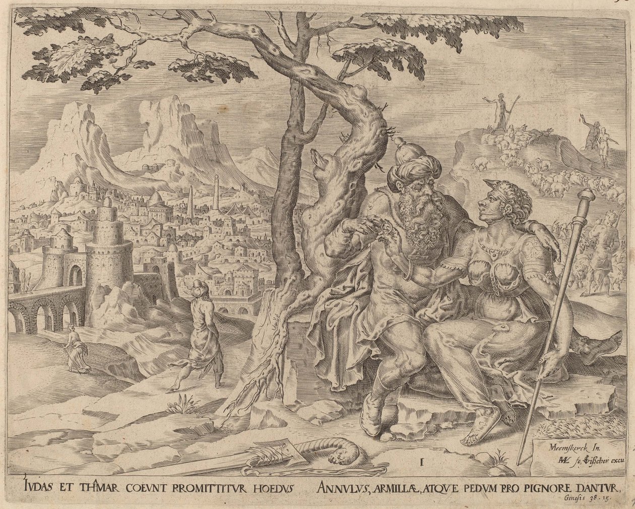 Juuda antaa Tamarin pantiksi, noin 1566. tekijältä Maarten van Heemskerck