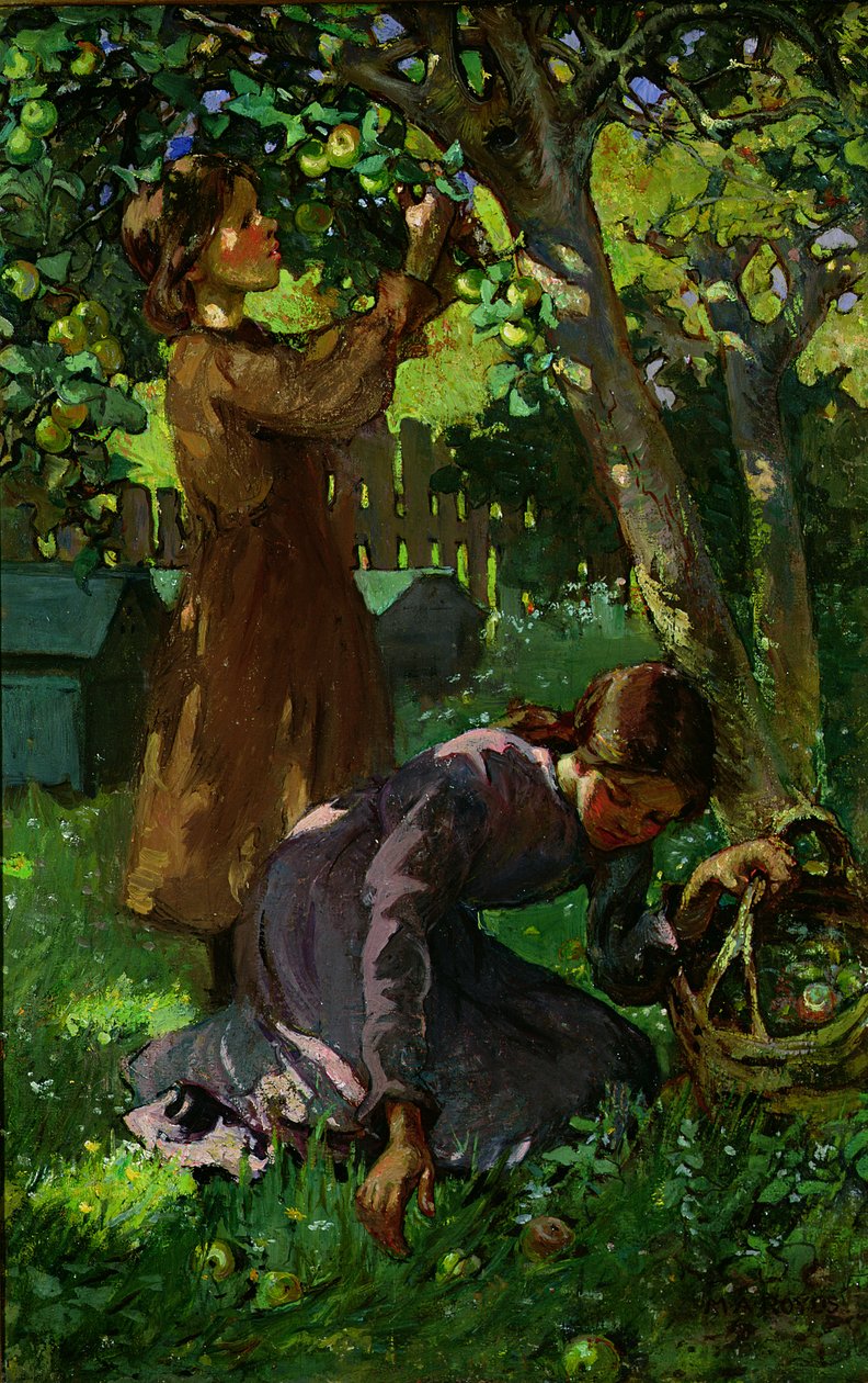 Omenoiden poiminta, n. 1920 tekijältä Mabel Royds