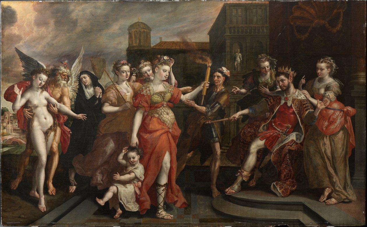 The Calumny of Apelles, 1590-luvun loppu. tekijältä Maerten Vos de