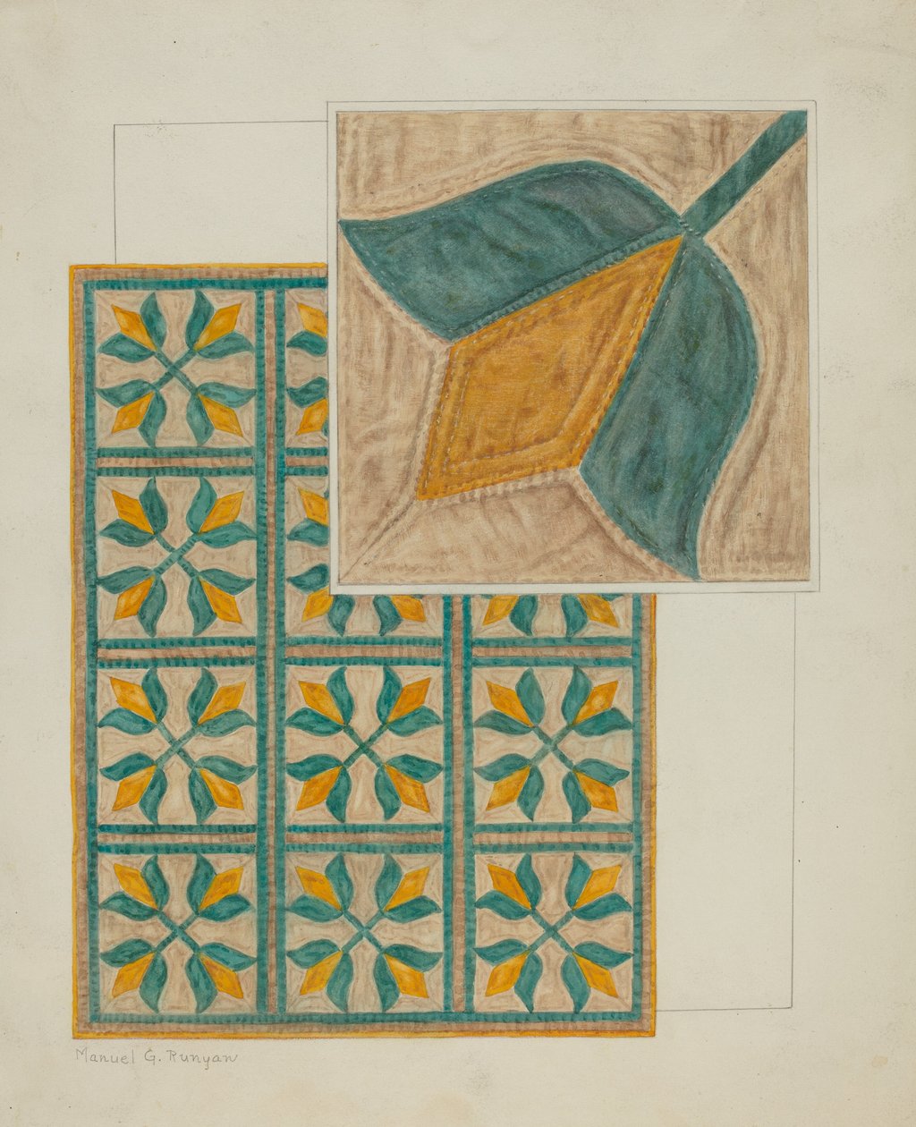 Päällinen-applikoitu peitto, c. 1937. tekijältä Manuel G. Runyan