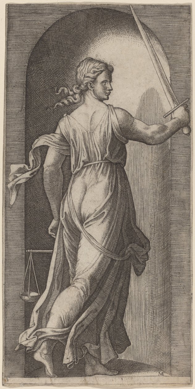 Oikeudenmukaisuus tekijältä Marcantonio Raimondi after Raphael