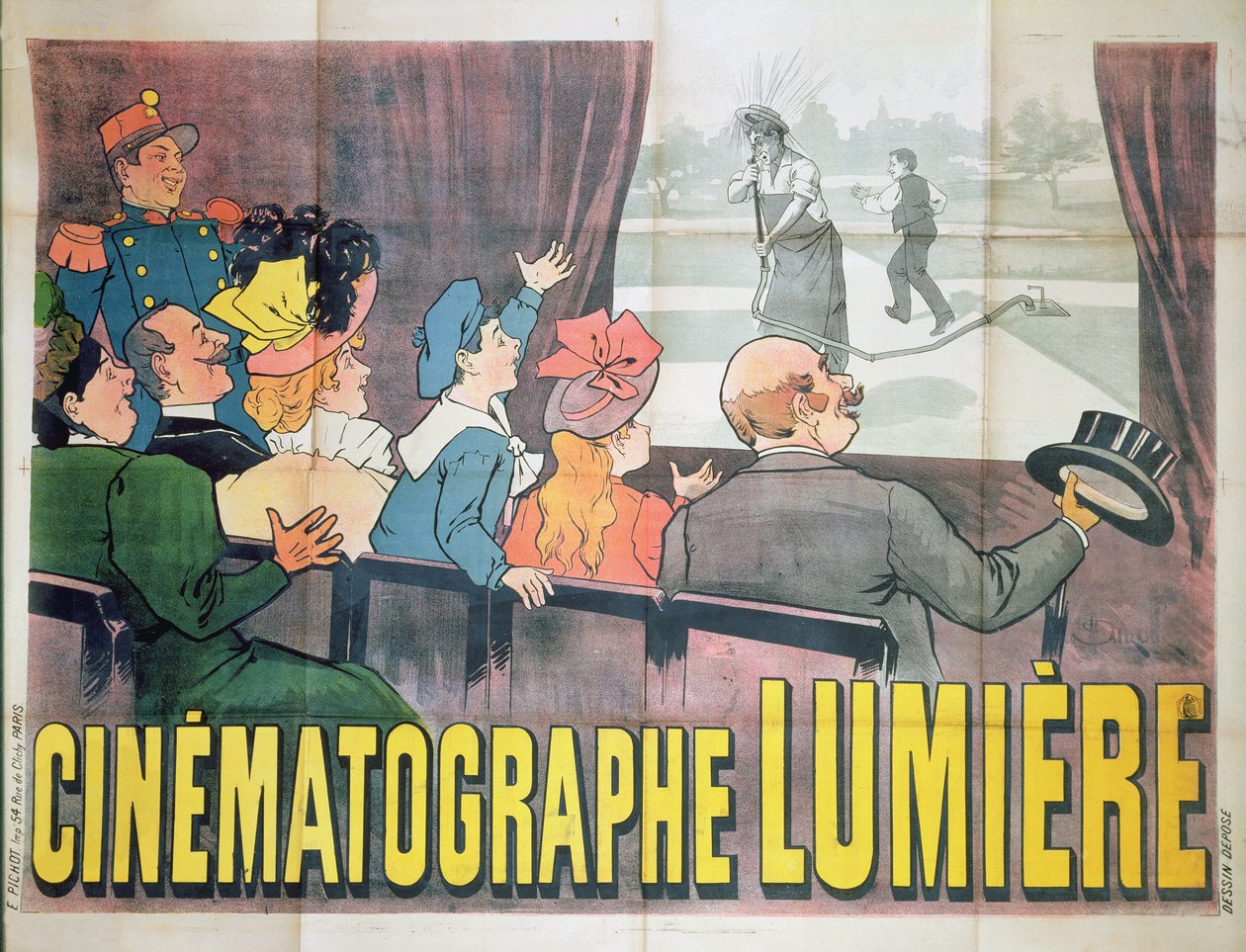 "The Waterer Watered", juliste Cinematographe Lumiere, 1896 tekijältä Marcelin Auzolle