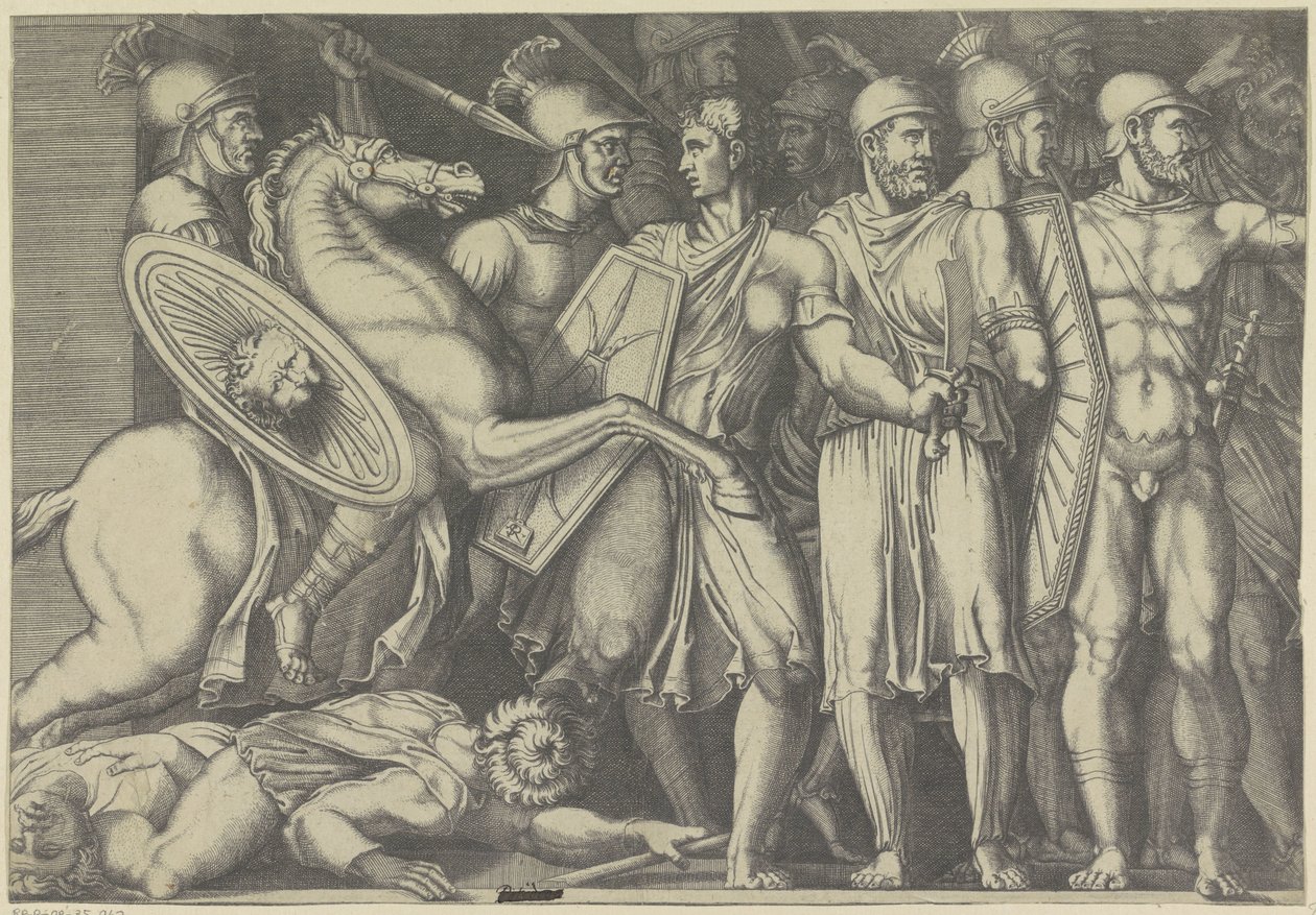 Trajanus taistelee dakialaisia ​​vastaan tekijältä Marco Dente (attributed to)