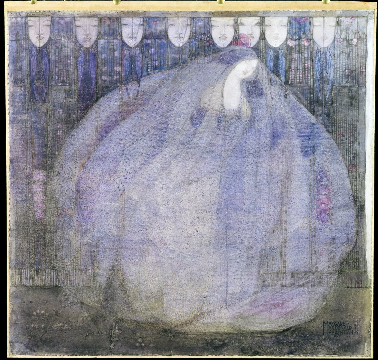 Mysterious Garden, 1911 (wc ja muste lyijykynän päällä aluksella) tekijältä Margaret MacDonald Mackintosh