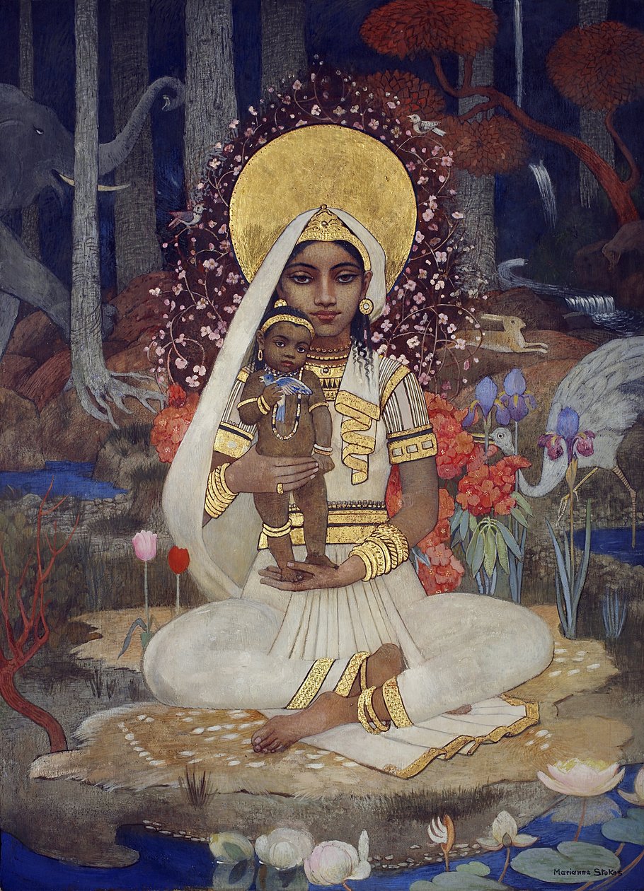 Devaki, Krishnan äiti (tempera ja kultamaali aluksella olevalle paperille) tekijältä Marianne Stokes