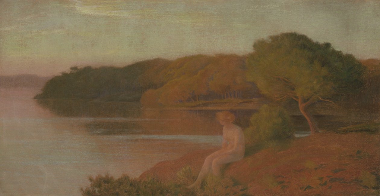 Bather by the Water, n. 1895 (pastelli kankaalle) tekijältä Marie Auguste Emile Rene Menard