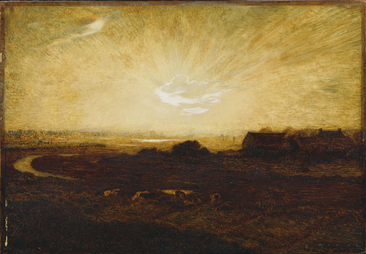 Maisema auringonlaskun aikaan tekijältä Marie Auguste Emile Rene Menard