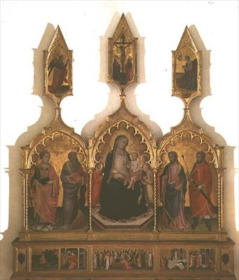 Madonna ja lapsi pyhien kanssa (tempera paneelissa) tekijältä Mariotto di Nardo