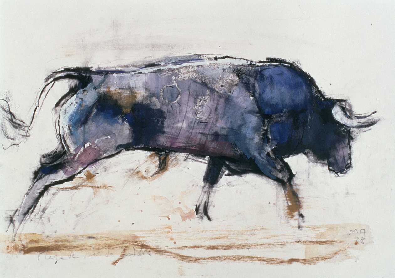 Charging Bull, 1998 (sekoitetut materiaalit paperille) tekijältä Mark Adlington