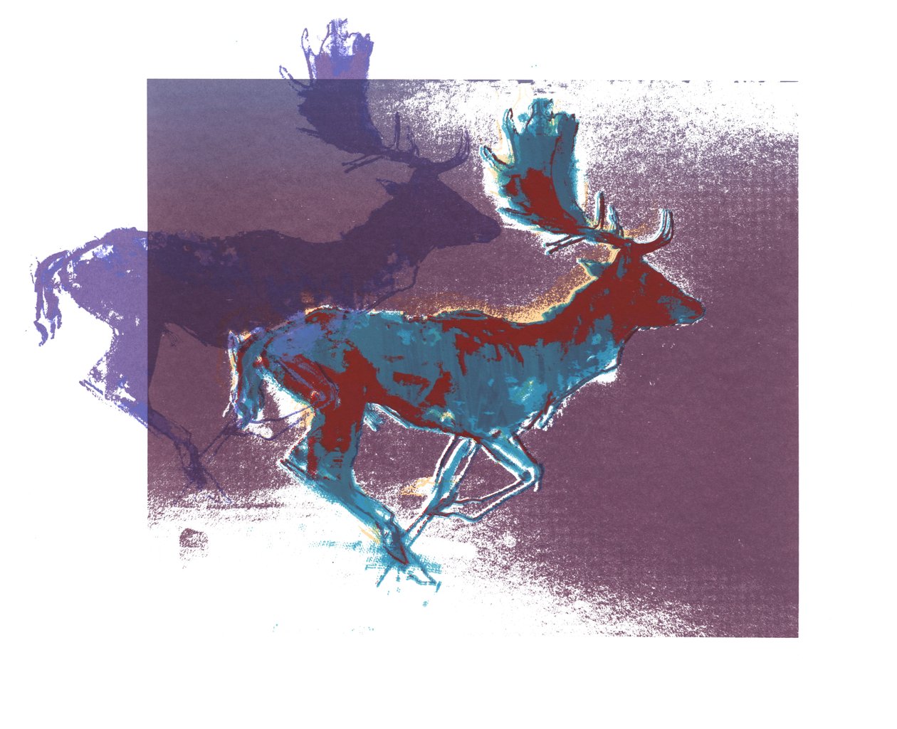 Fallow Bucks (sinipunainen, violetti), 2015, (silkkipaino) tekijältä Mark Adlington