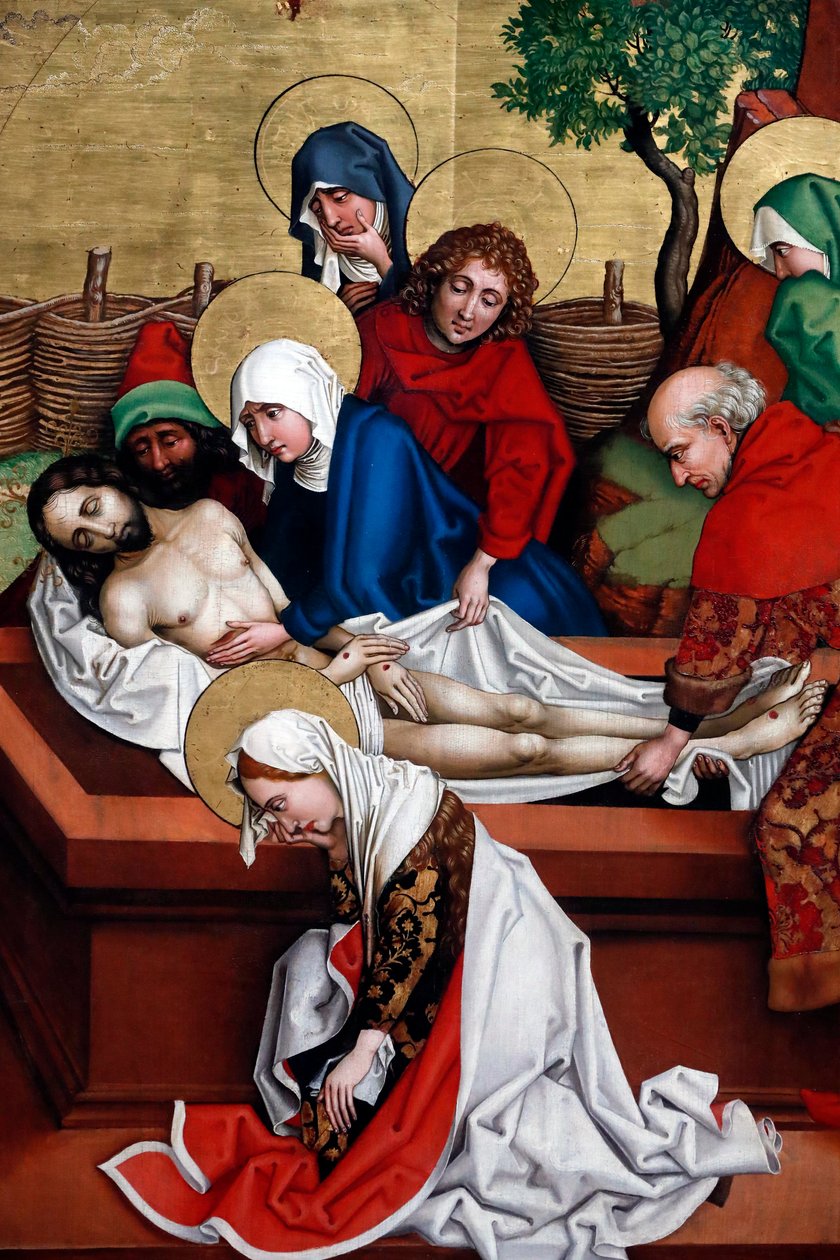 Jeesus asetetaan hautaan (öljy puulevylle) tekijältä Martin Schongauer
