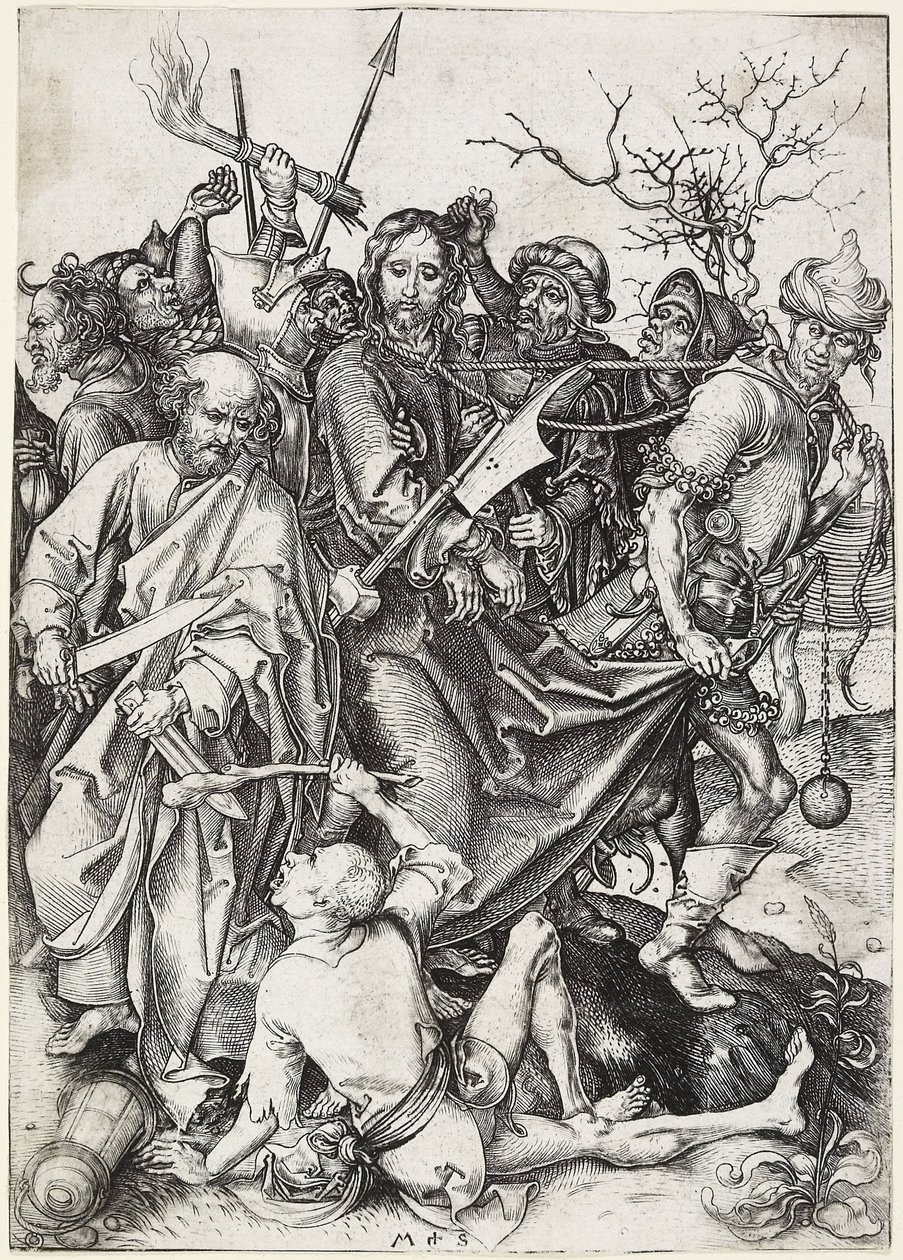 Kristuksen vangitseminen, n. 1480 tekijältä Martin Schongauer