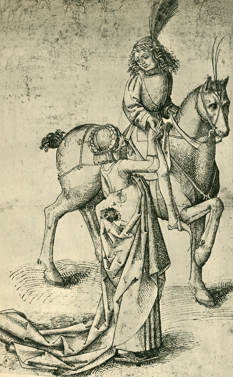 Ratsastaja ja nainen, c1480, 1943. tekijältä Martin Schongauer