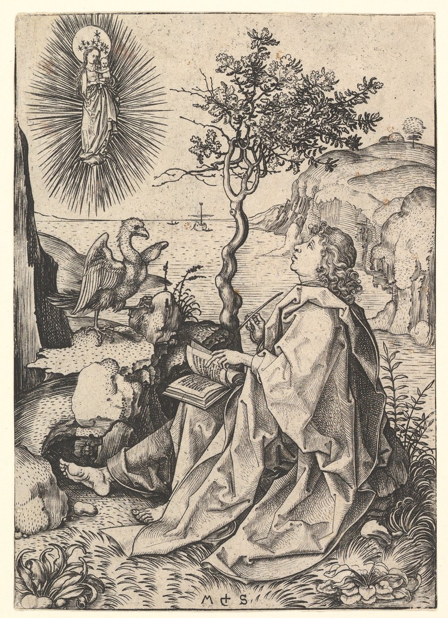 Pyhä Johannes Patmosella, n. 1435-1491. tekijältä Martin Schongauer