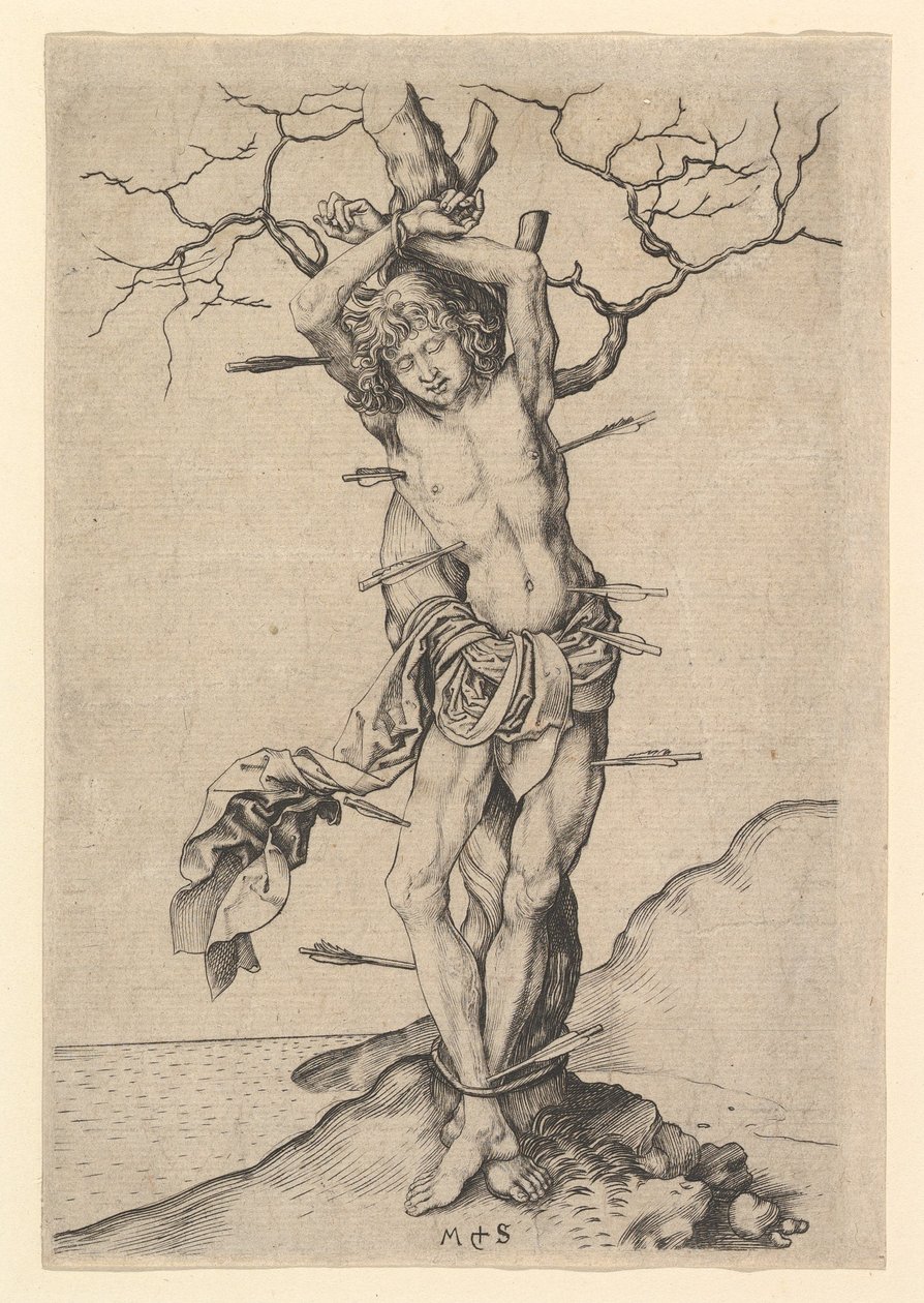 Saint Sebastian, n. 1435-1491. tekijältä Martin Schongauer