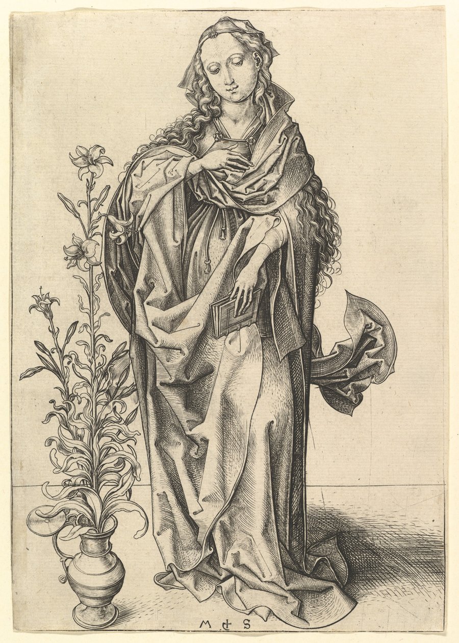 Ilmoitus: Neitsyt, n. 1435-1491. tekijältä Martin Schongauer