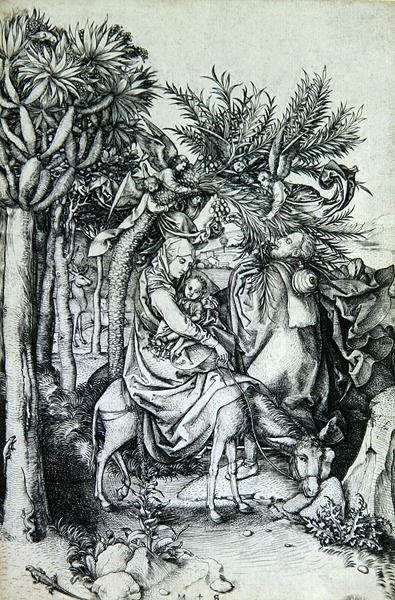 Lento Egyptiin (kaiverrus) tekijältä Martin Schongauer