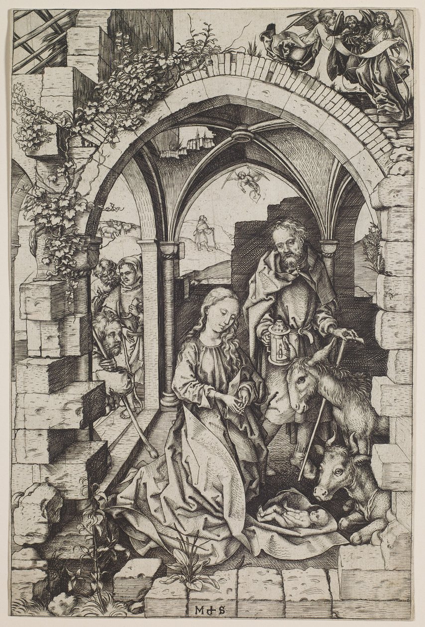 Syntymäjumalanpalvelus, noin 1471-73 (kaiverrus). tekijältä Martin Schongauer