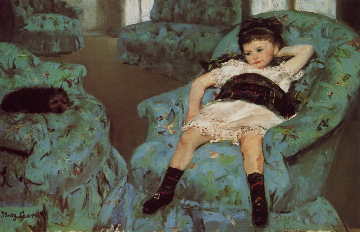 Pieni tyttö sinisessä nojatuolissa tekijältä Mary Cassatt