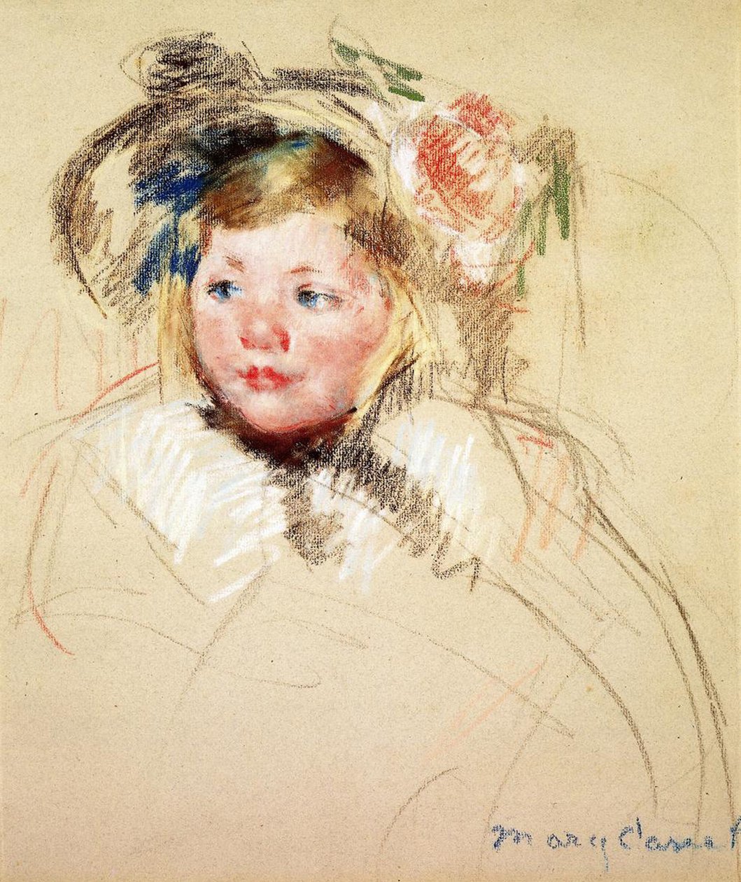 Sarah Looking Left, 1901 (pastelli paperille) tekijältä Mary Cassatt