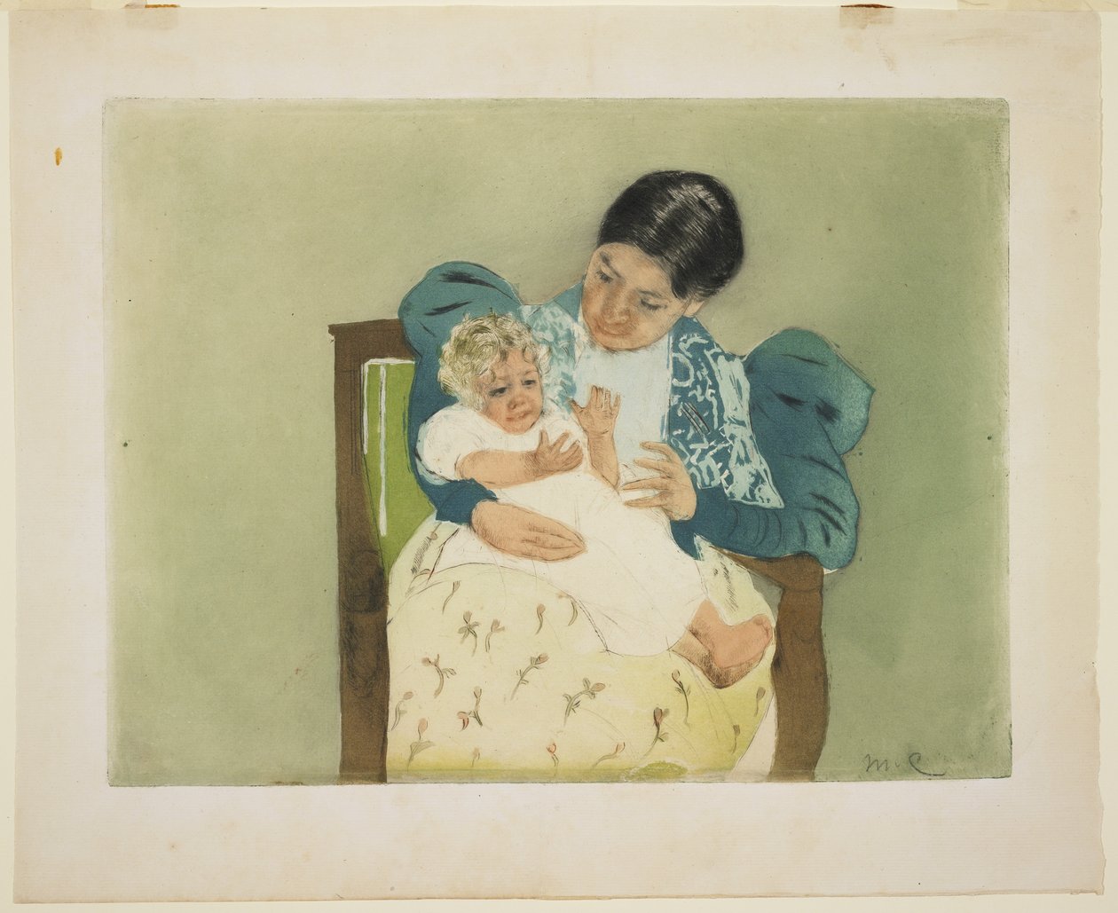 Paljasjalkainen lapsi, n. 1896-97 (väri akvatinta ja kuivapiste) tekijältä Mary Cassatt