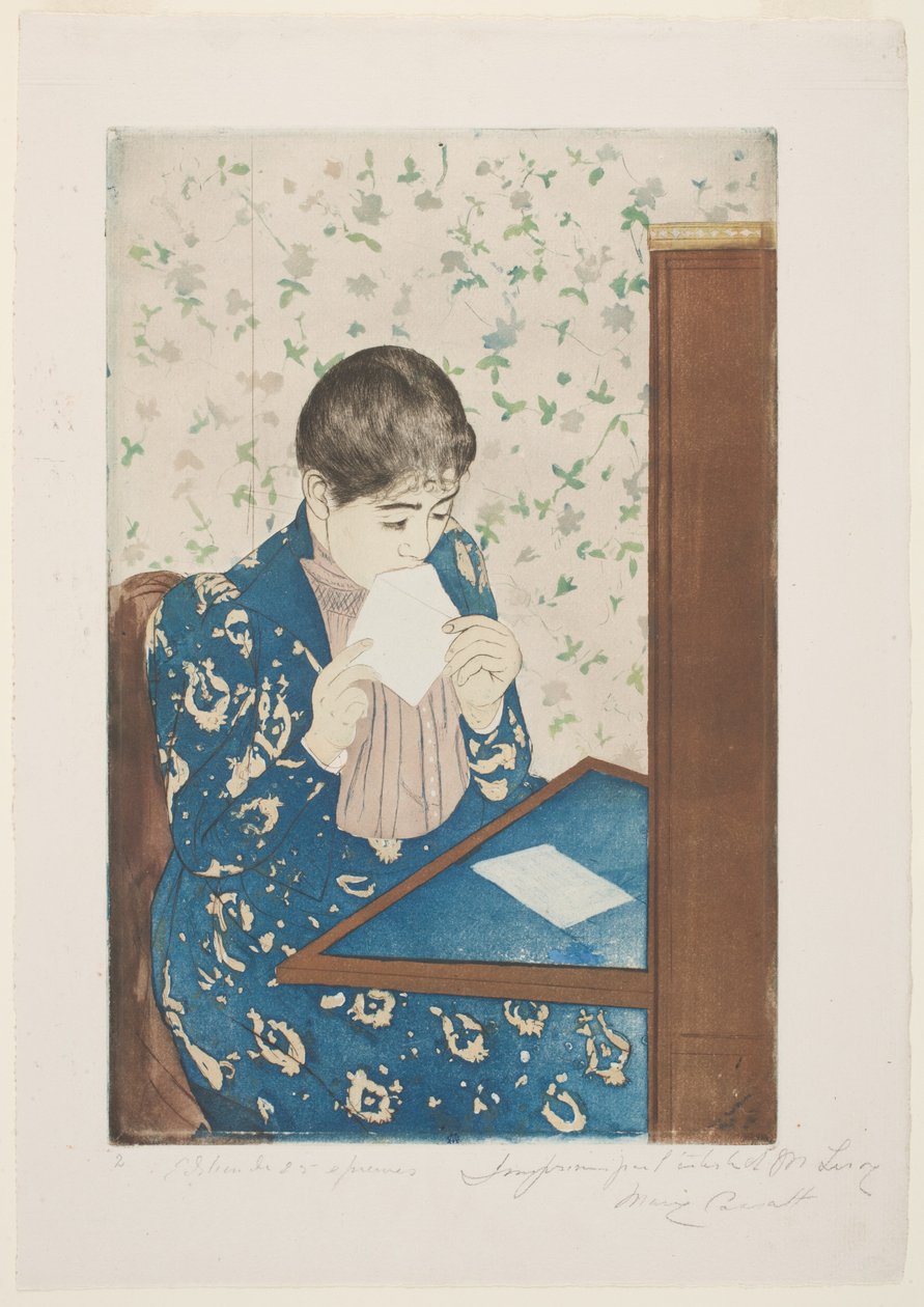 The Letter, 1890-91 (kuivakärki ja akvatinta paperilla) tekijältä Mary Cassatt