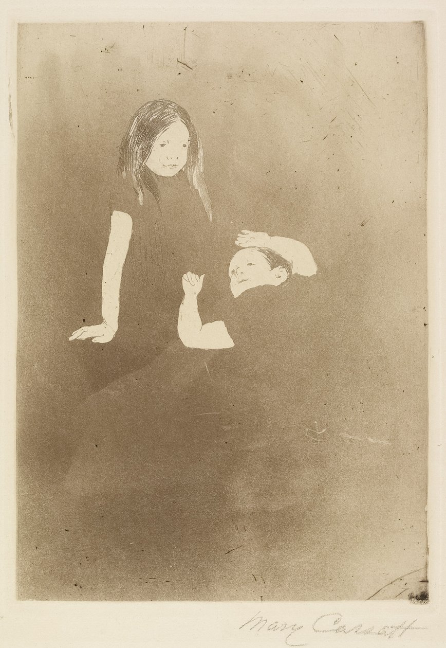 Kaksi lasta nurmikolla, n. 1887 tekijältä Mary Cassatt
