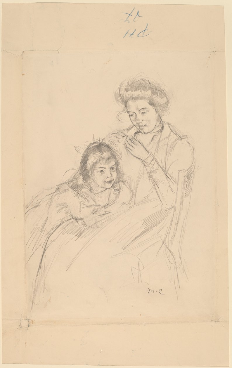 Margot nojaa Reinen polvea vasten, c. 1902. tekijältä Mary Cassatt
