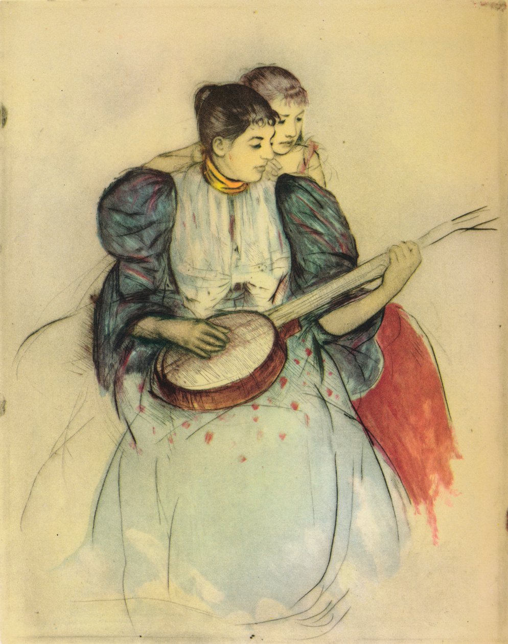 Banjo-oppitunti, 1893, 1946. tekijältä Mary Cassatt