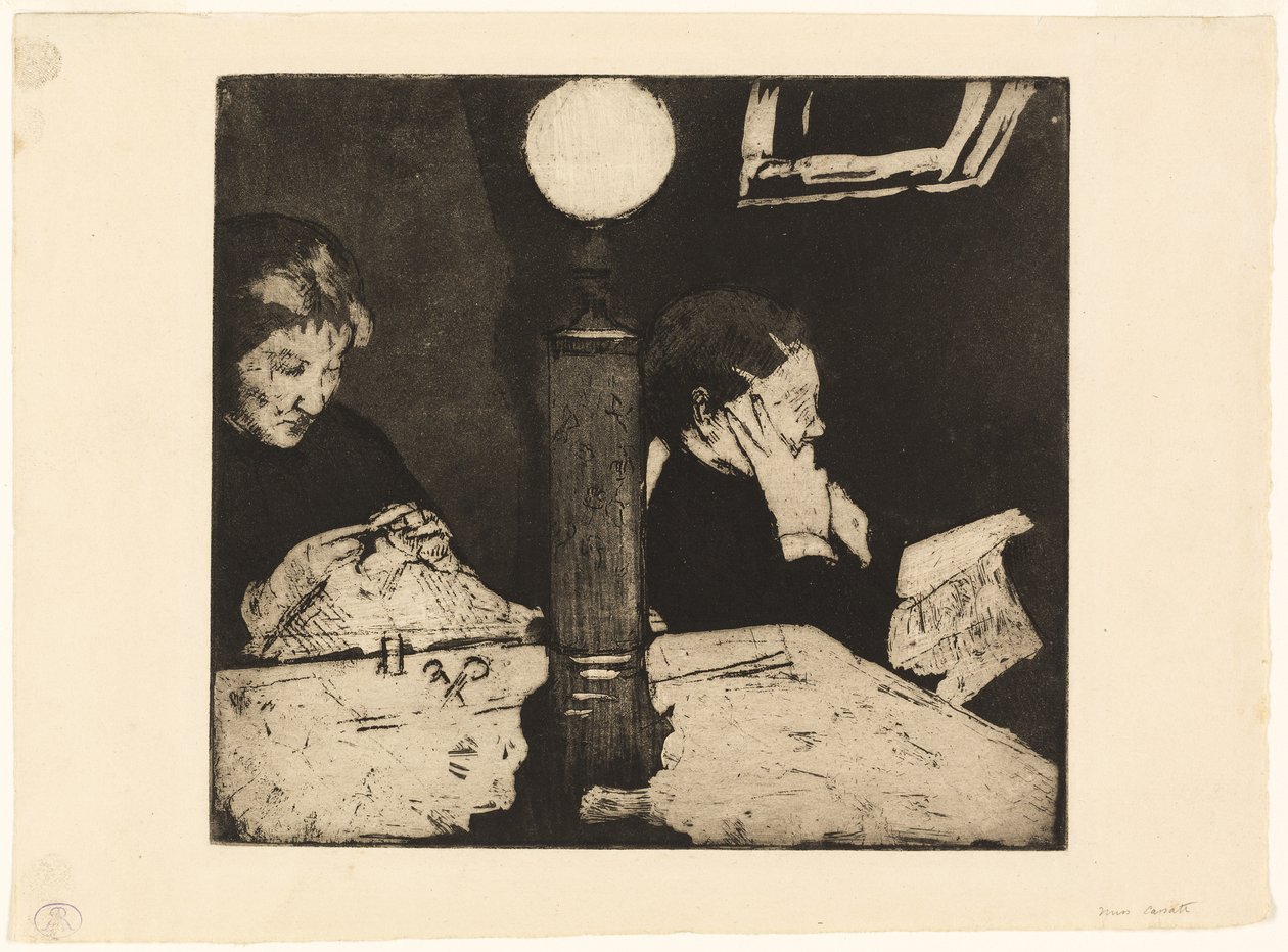 Lampun alla, n. 1882 tekijältä Mary Cassatt