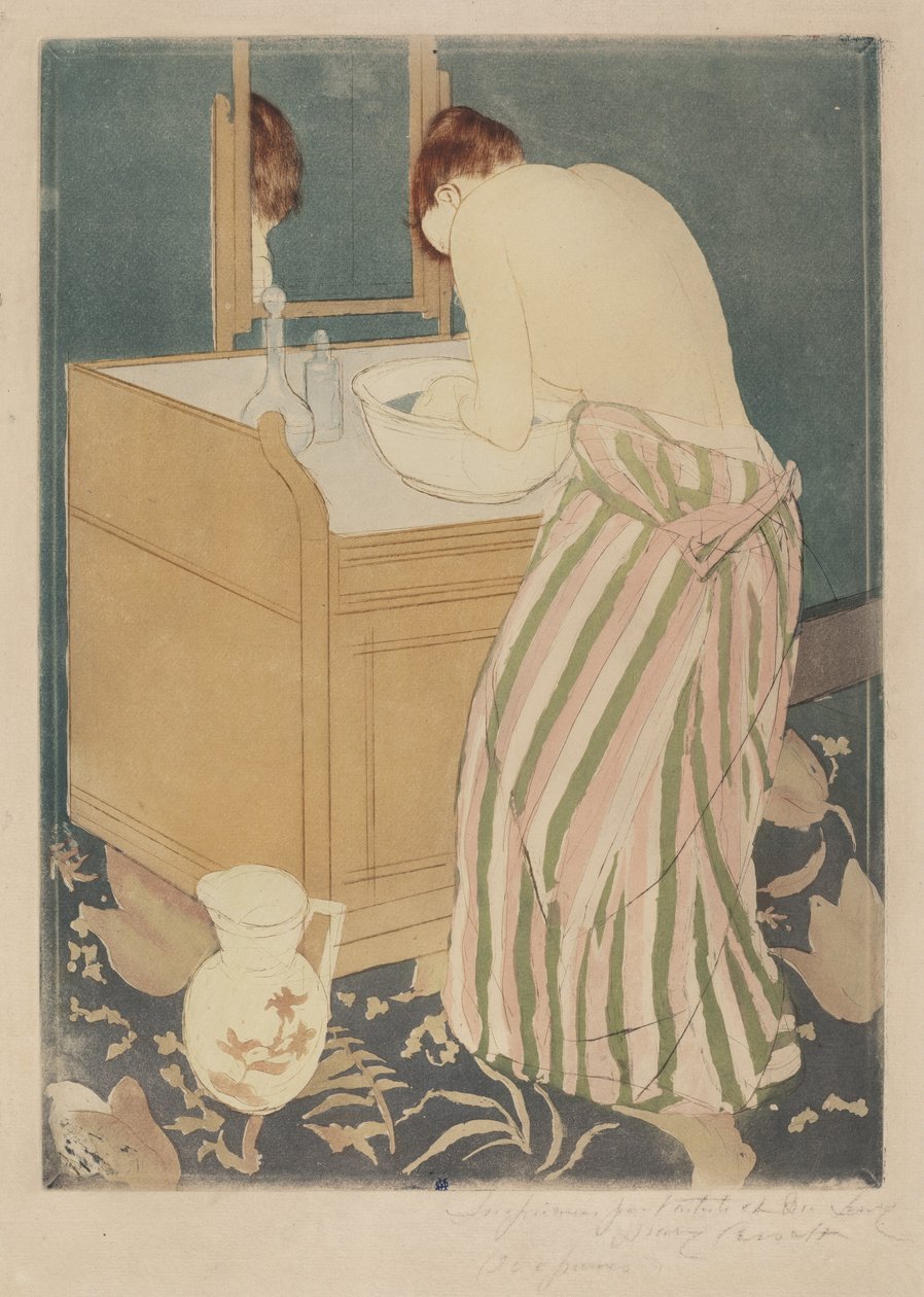 Nainen uimassa tekijältä Mary Cassatt