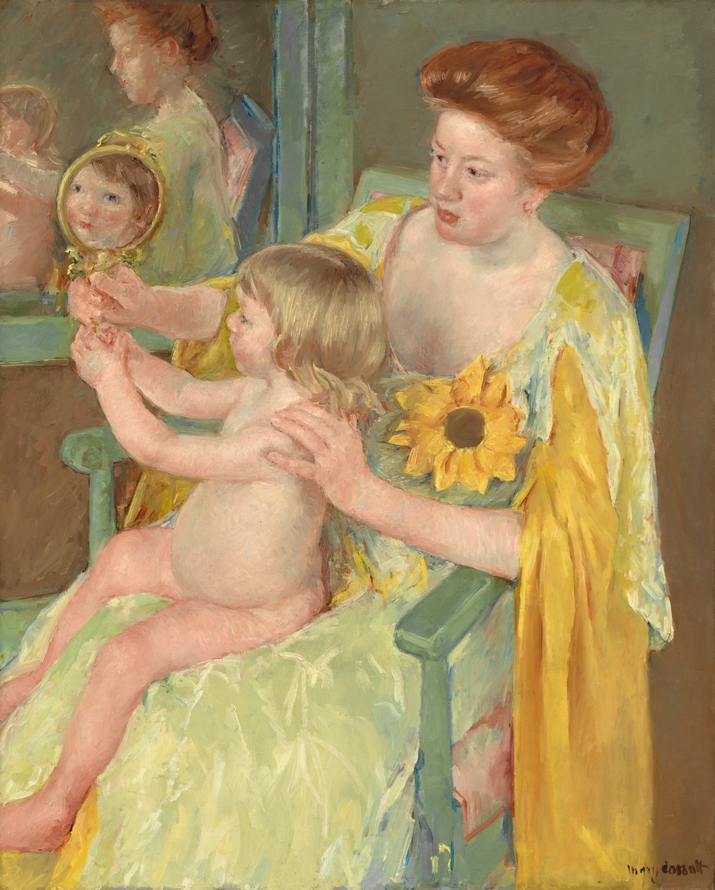 Nainen auringonkukan kanssa, c. 1905. tekijältä Mary Cassatt