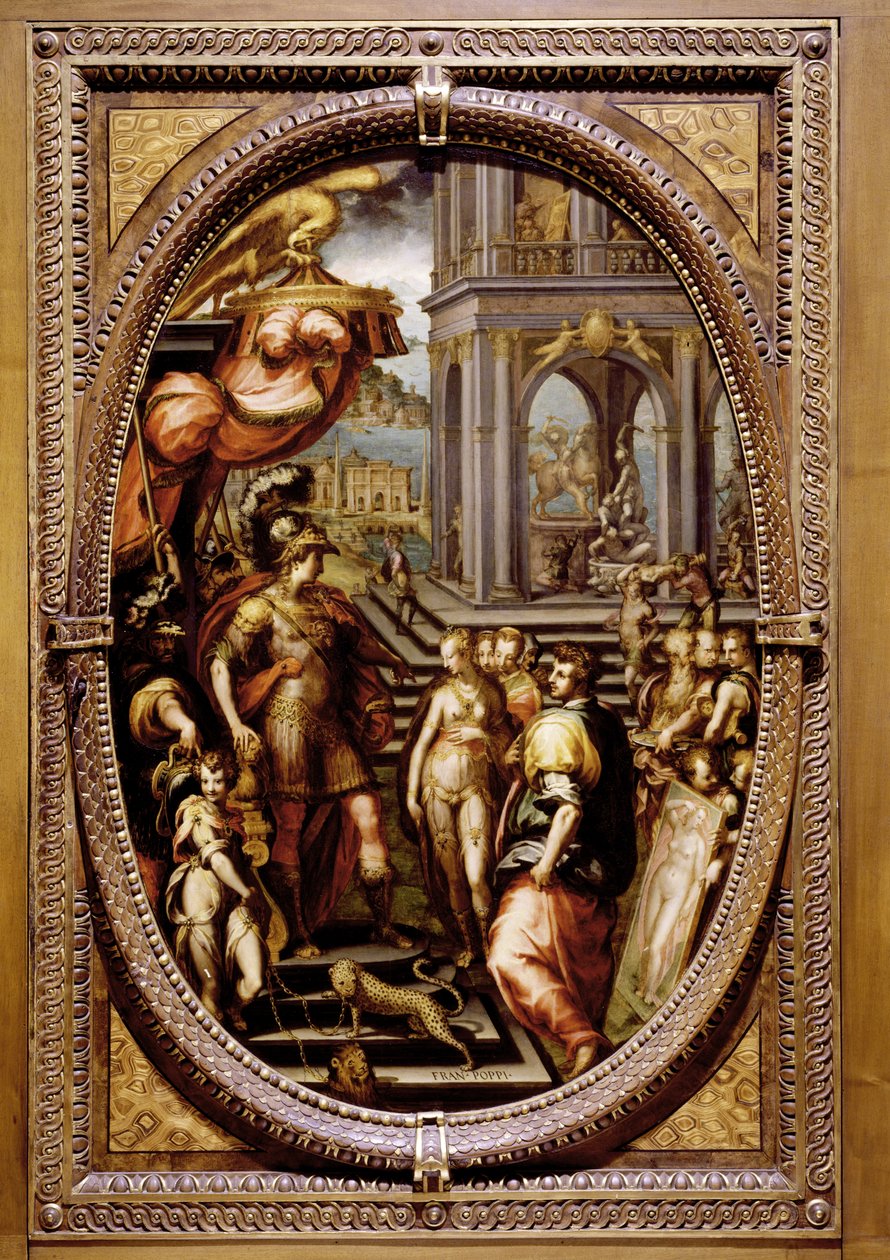 Aleksanteri Suuri antaa Campaspen Apellesille, 1572 (öljy liuskekivellä) tekijältä Maso da San Friano
