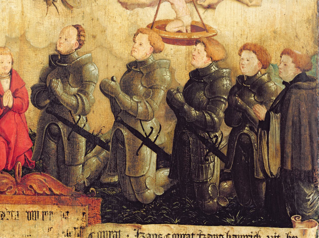 Kneeling Knights, yksityiskohta Pyhästä Kolminaisuudesta tekijältä Master of Messkirch