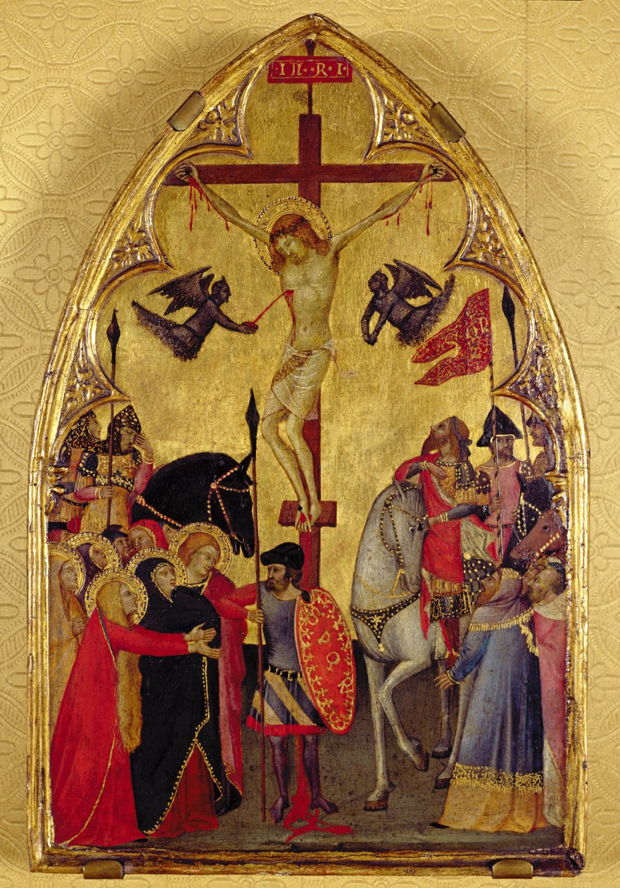 Ristiinnaulitseminen (kulta ja tempera paneelille) tekijältä Master of the Pieta