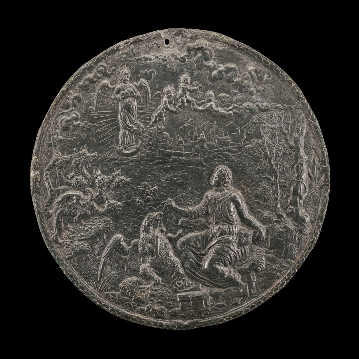 Pyhä Johannes säveltää ilmestystä Patmoksella, 1570-luku tekijältä Master H.G.