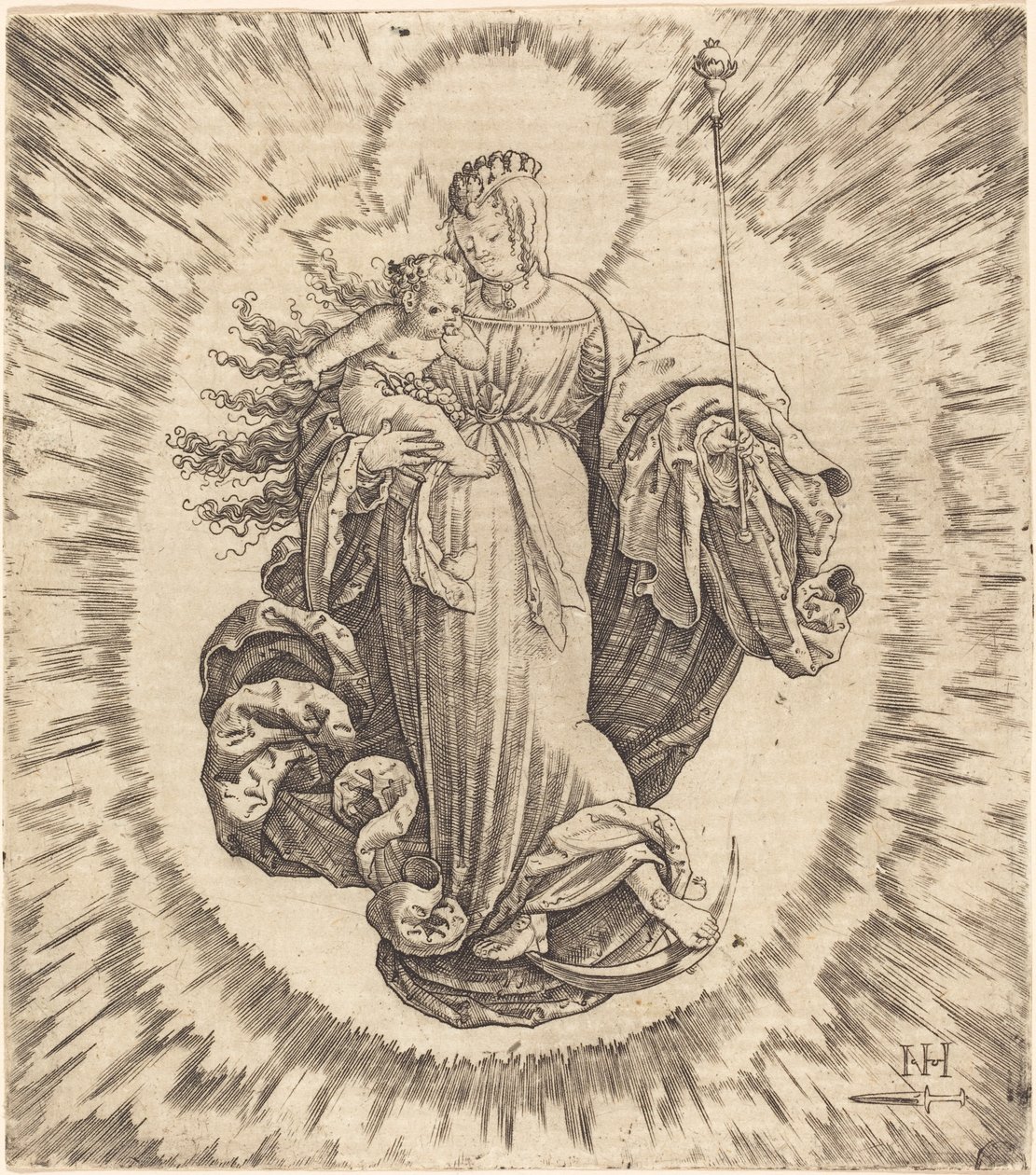 Madonna puolikuussa tekijältä Master N.H. with the Dagger