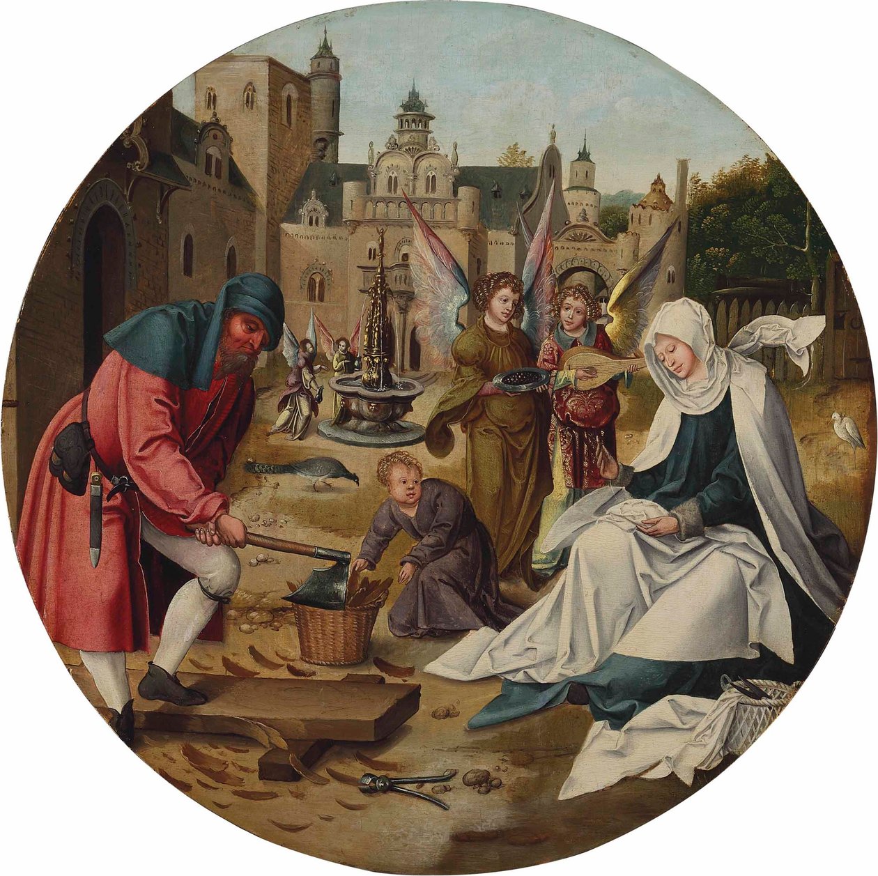 Pyhä perhe tekijältä Master of the Antwerp Adoration