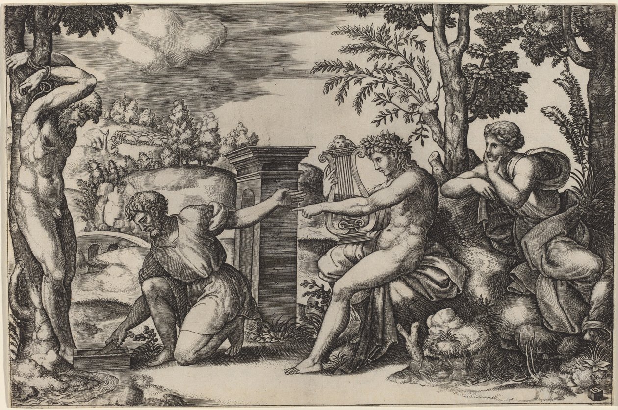 Apollo ja Marsyas tekijältä Master of the Die after Raphael