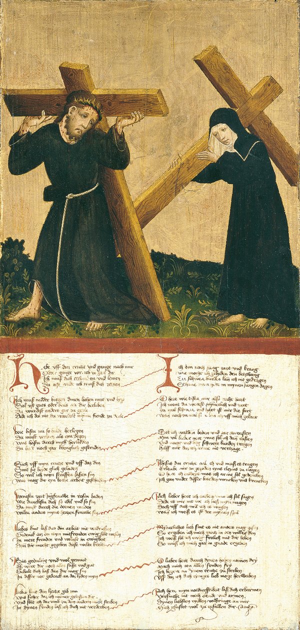 Kristus kantaa ristiä tekijältä Master of the Middle Rhine