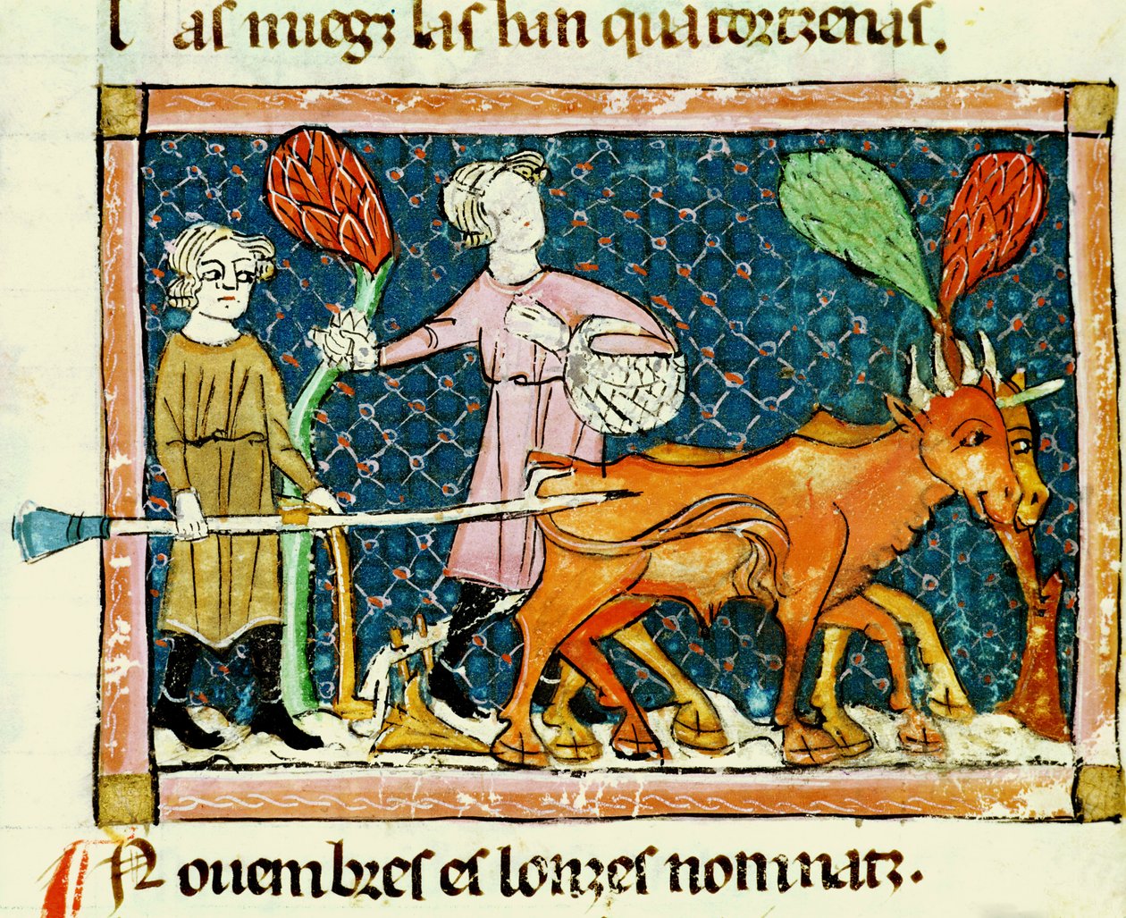Fol.59r Lokakuu: Kyntö tekijältä Matfre Ermengaut