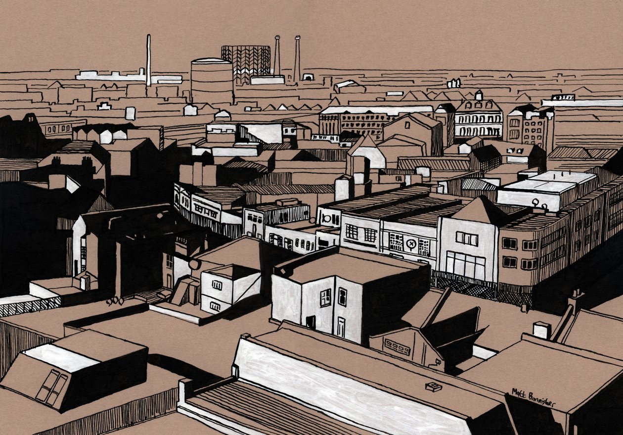 Croydon View, 2016 (akryylitussi kartongille) tekijältä Matt Bannister