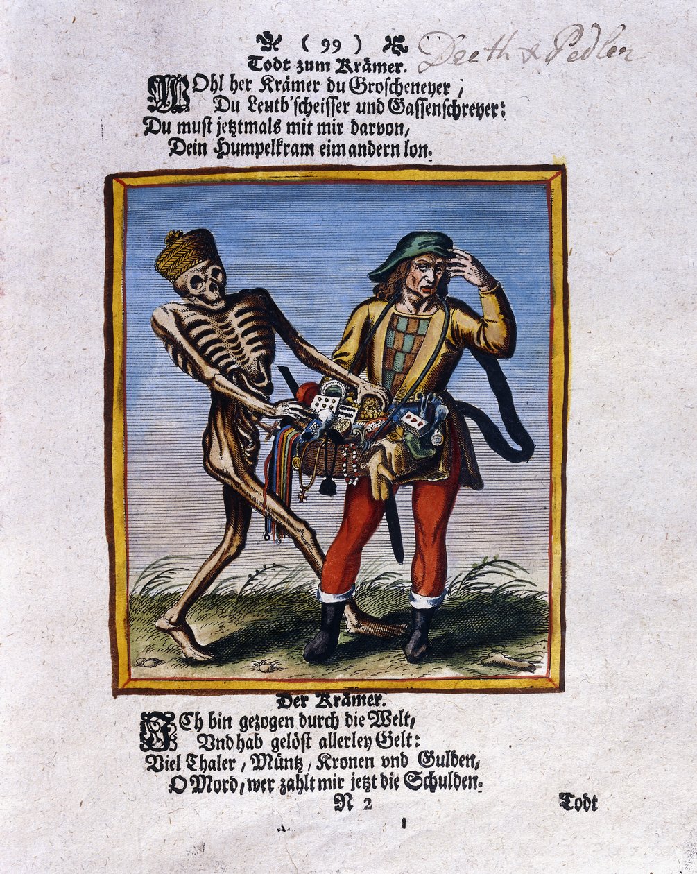 Kuolema ja kauppias, n. 1710 tekijältä Matthaus Merian