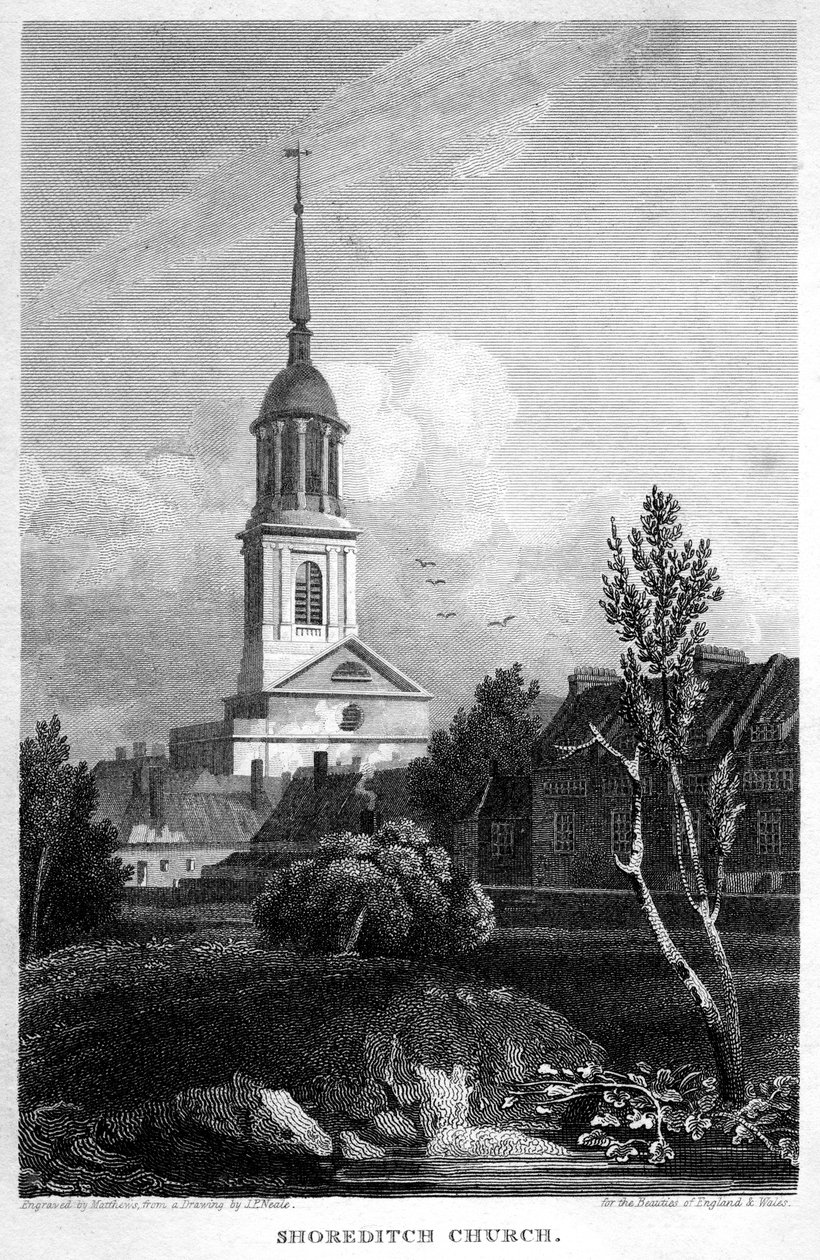 Shoreditch Church, Lontoo, 1815. tekijältä Matthews