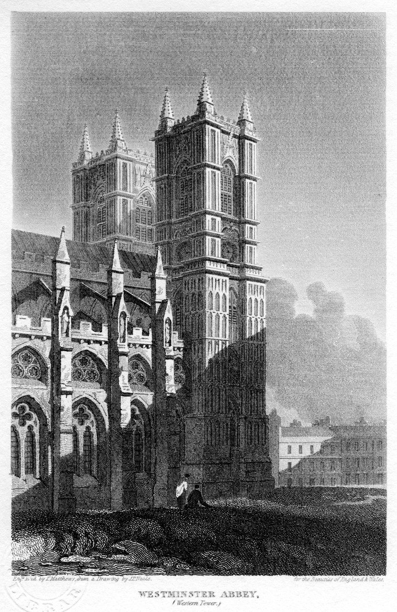 Western Towers, Westminster Abbey, Lontoo, 1815. tekijältä Matthews