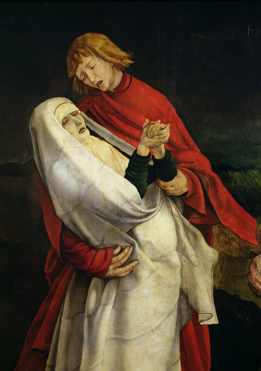 Pyhä Johannes Evankelista ja Neitsyt, yksityiskohta ristiinnaulitsemisesta Isenheimin alttaritaulusta, n. 1512-16 tekijältä Matthias Grünewald