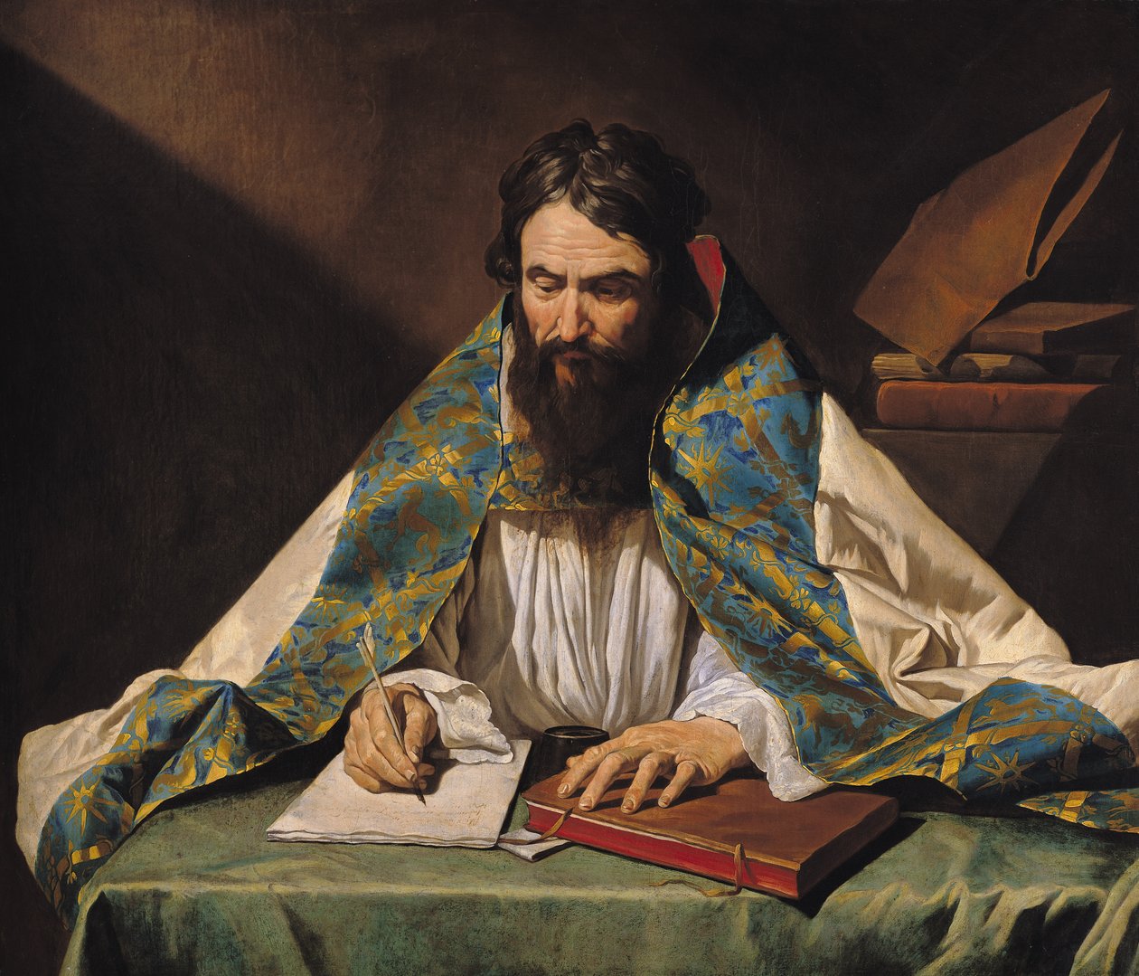 St. Ambrose (339-97), n. 1633-39 tekijältä Matthias Stomer